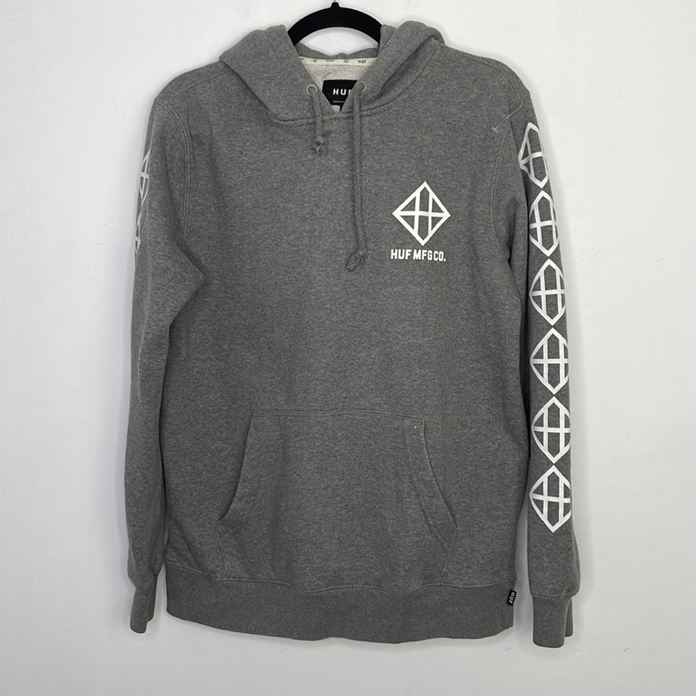 𝅺HUF skateboard logo grey unisex kangaroo hoodie